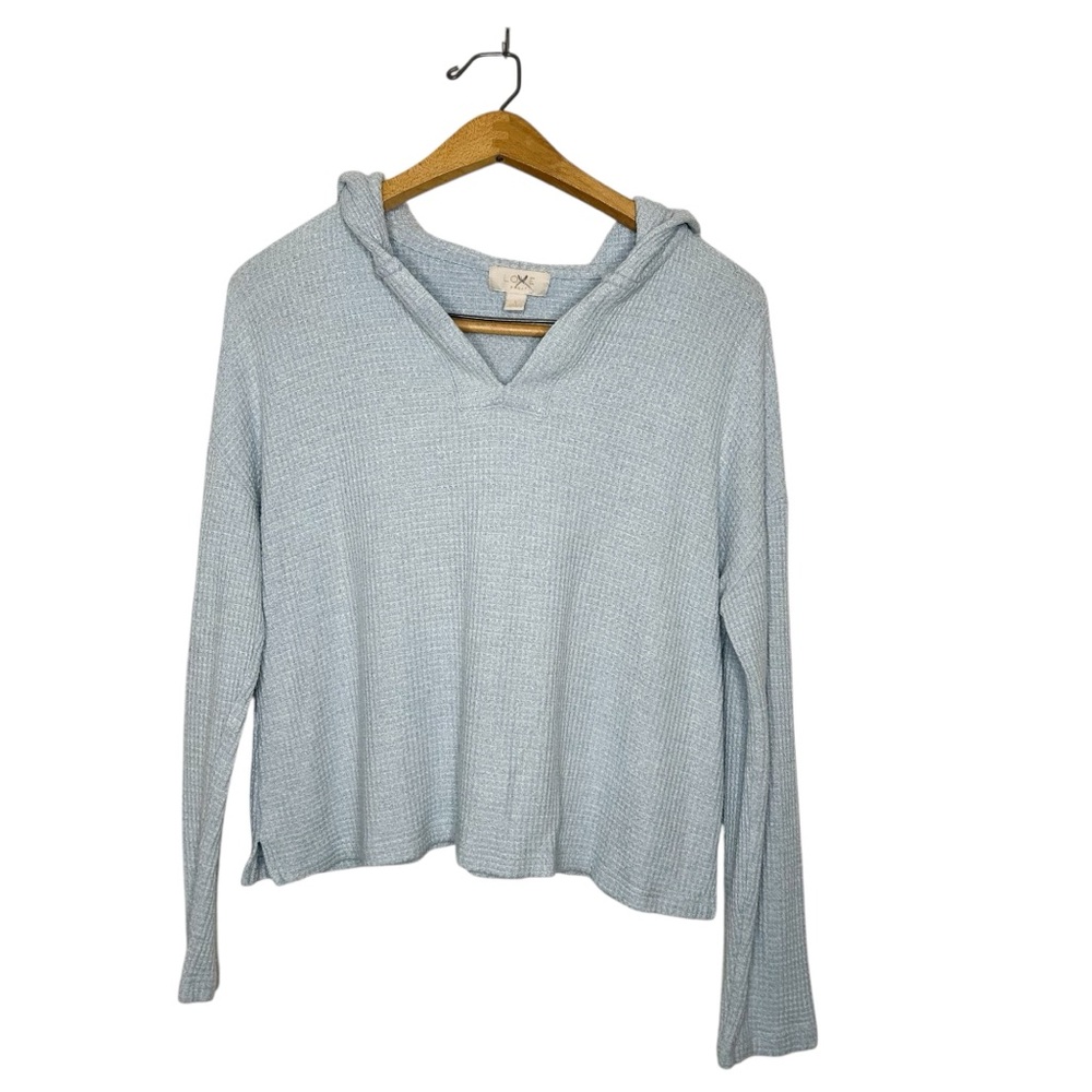 Love by GAP Pastel Baby Blue Waffle Knit Crop Sweatshirt Hoodie Large L